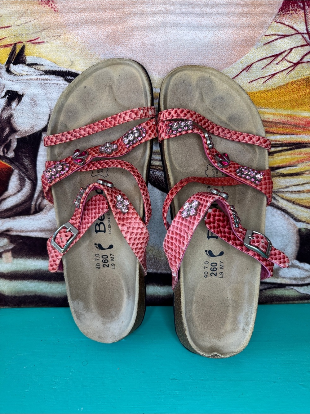 Betula by Birkenstock Strappy Pink Snake Rhinestone Sandal Shoes
